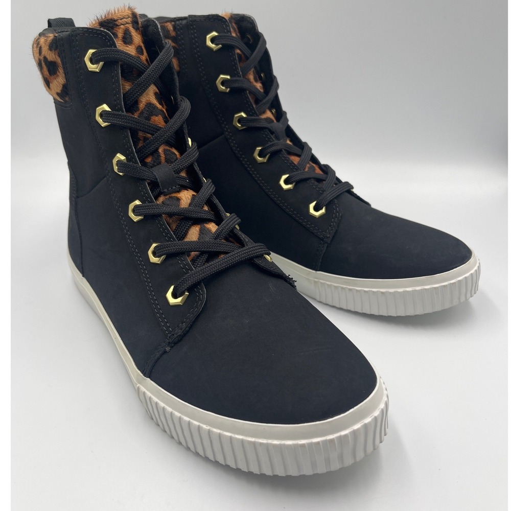 Timberland Skyla Bay Sneaker Boots Women 9.5 Black Leopard Nubuck Leather